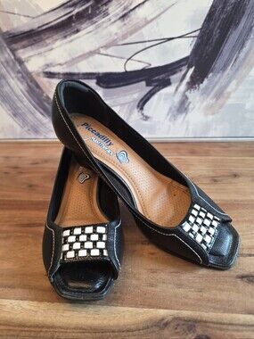 Piccadilly MaxiTherapy Black Peep-Toe Comfort Heels, Size 37